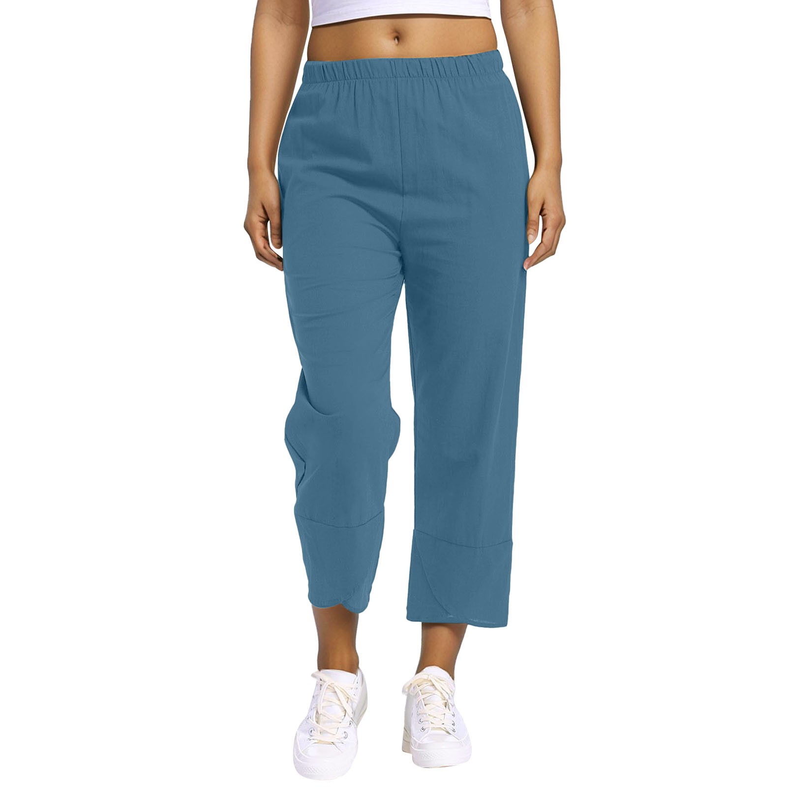 thumbnail image 2 of Pantalones de algodón de color liso para mujer: cintura alta, corte holgado, perfectos para estar por casa y para el día a día, 2 of 8